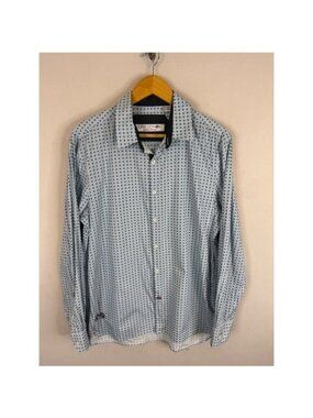John Lennon English Laundry Mens Blue Geometric Print Button Down Shirt L